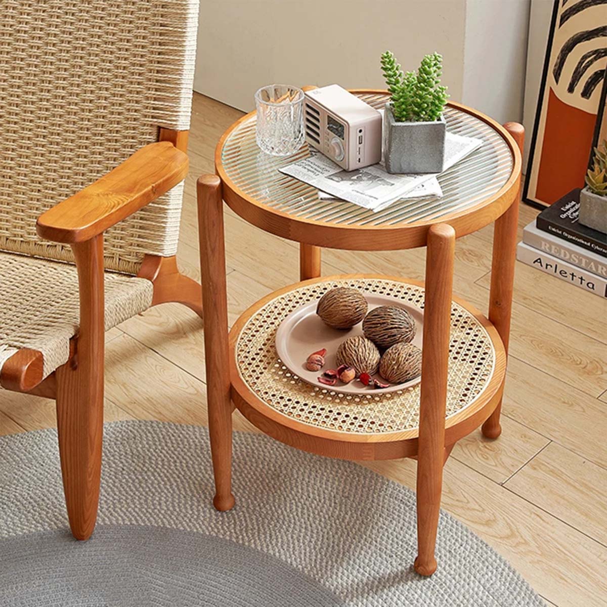 楽天市場】VeroMan ラタン編みサイドテーブル 2段サイドテーブル 収納