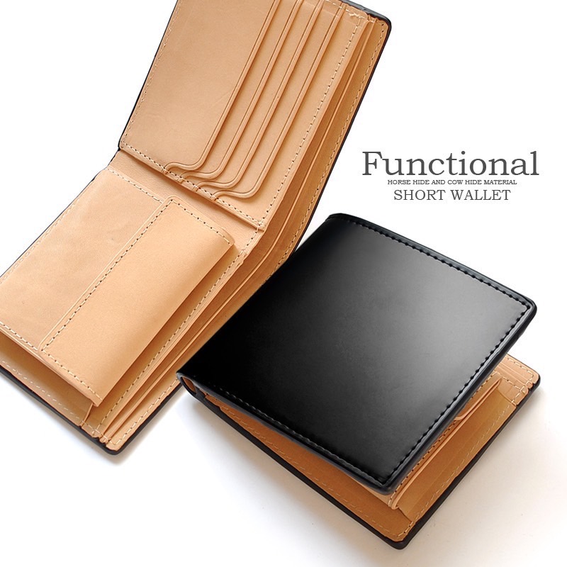 楽天市場】財布 メンズ 二つ折り 薄い 馬革 ホースレザー ホースハイド