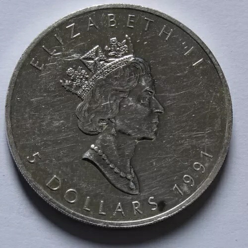 1991年 カナダ メイプルリーフ銀貨 5ドル 1991年 カナダ メイプル