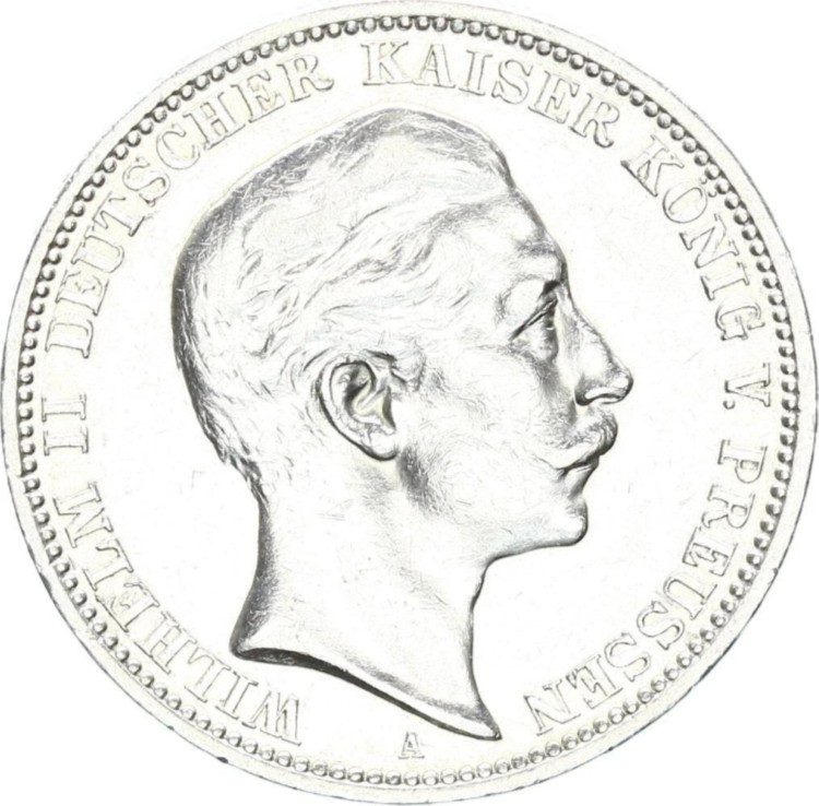 楽天市場】プロイセン ヴィルヘルム2世 3 マーク 1909 A 銀 ss-vz J