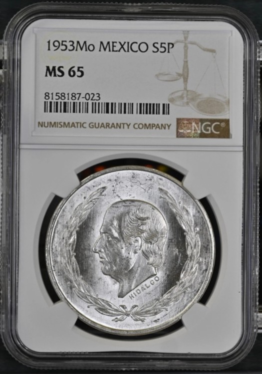 楽天市場】メキシコ 1951年 5ペソ銀貨 ASW . イダルゴ NGC MS65 (写真