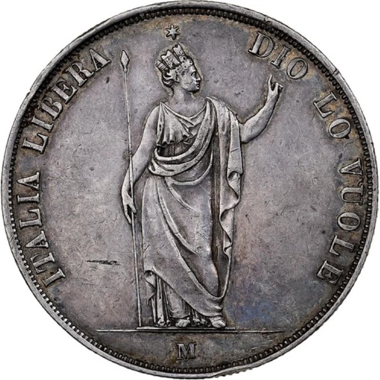 招*@様 1848年イタリア ミラノ ロンバルディア革命臨時政府 5リラ銀貨