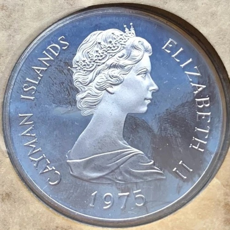 ケイマン諸島 50ドル 1975年 プルーフ シルバー925 イングランドの6人