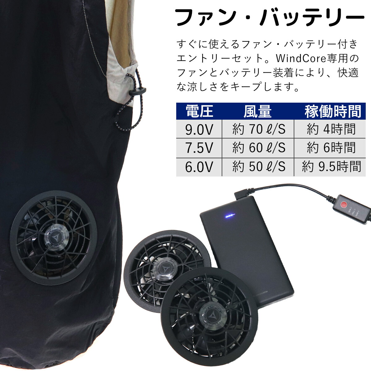 楽天市場】【 ファン バッテリー 付き 】 ワークマン WindCore ファン