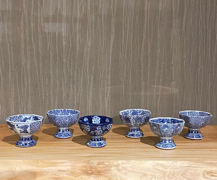 杯洗□染付十草紋盃洗 酒器 杯洗い 鉢 唐草 古