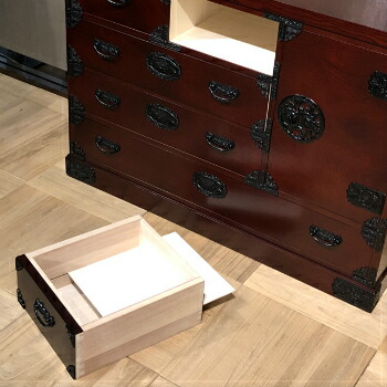 EFK22 民芸家具調 からくり箪笥 金庫付き 隠し抽斗 ケヤキ/欅杢目 小