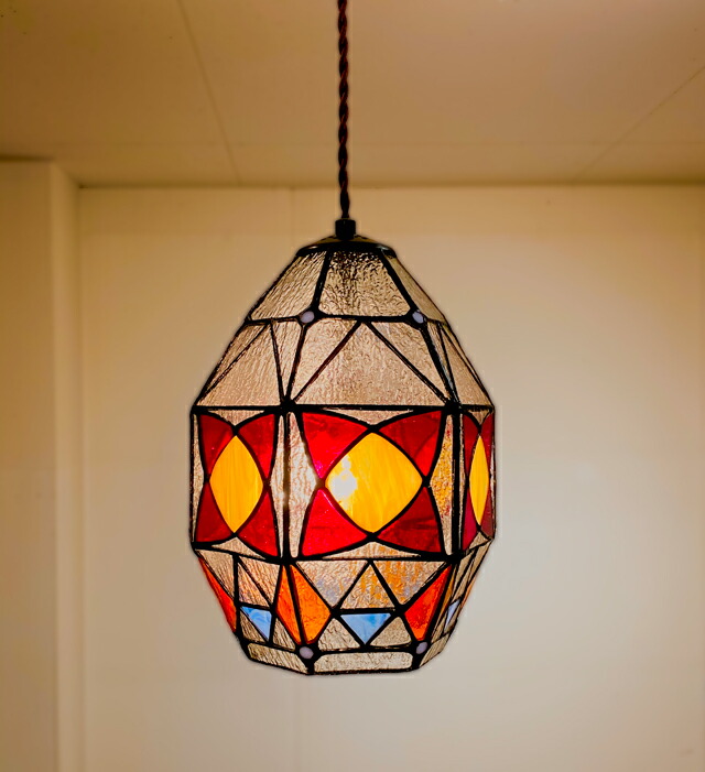 ビンテージ☆ステンドグラスの天井吊り下げランプ ペンダントライト