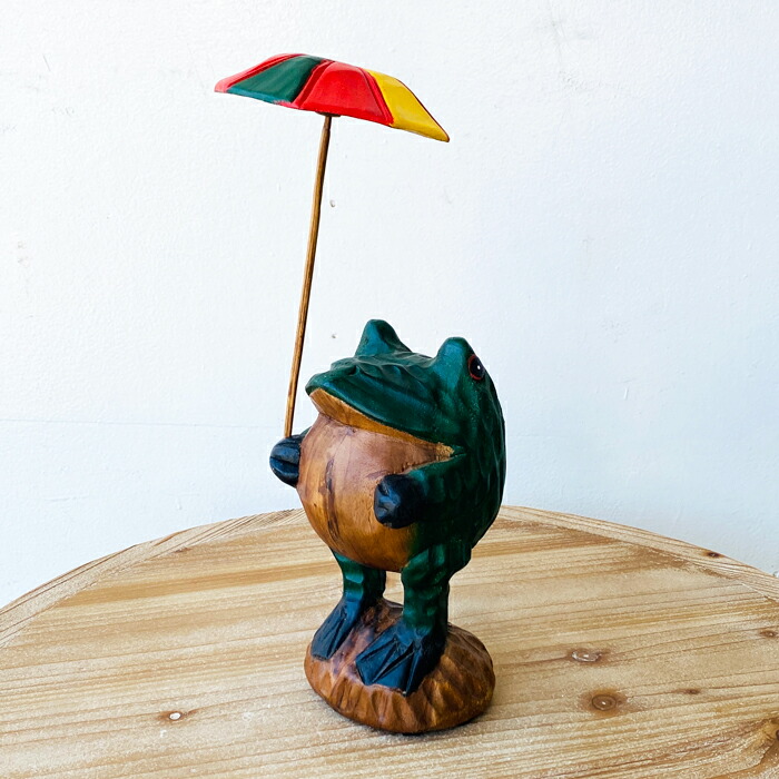 楽天市場】かえる カエル 置物 木彫り 木彫りのカエル インテリア置物