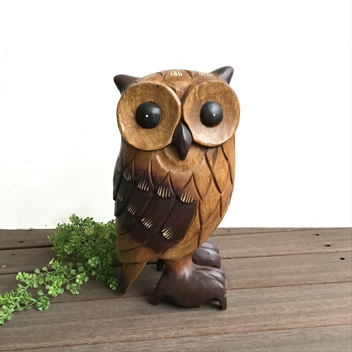 楽天市場】ふくろう フクロウ 置物 木彫り 木製 アカシア 天然木