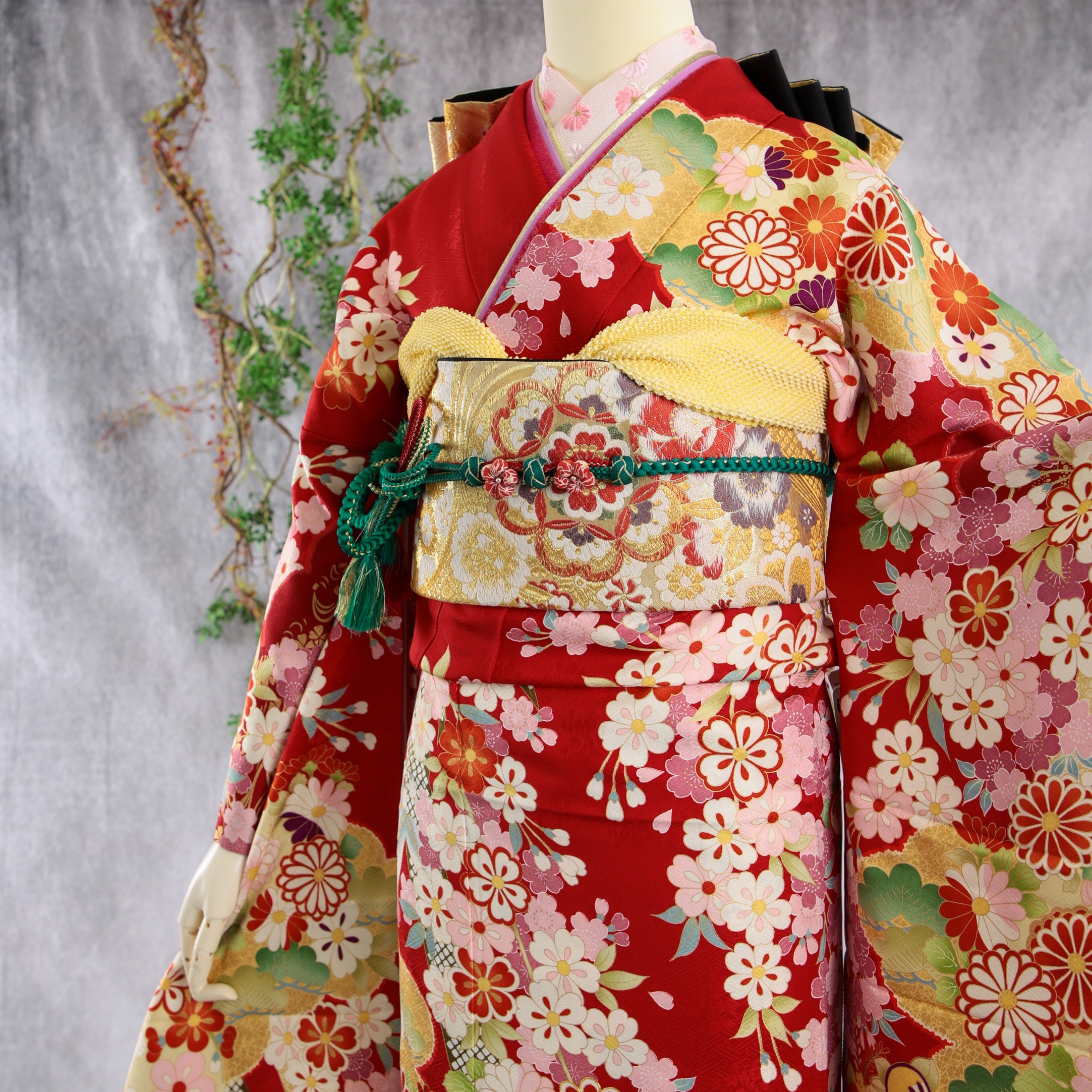 振り袖 フルセット 長襦袢付 美品 成人式 本紅型 帯の名門藤原織613