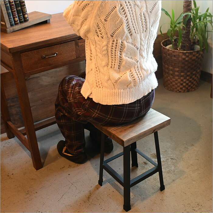 楽天市場】古材 アイアンスツール｜アンティーク 一点物 木製 花台