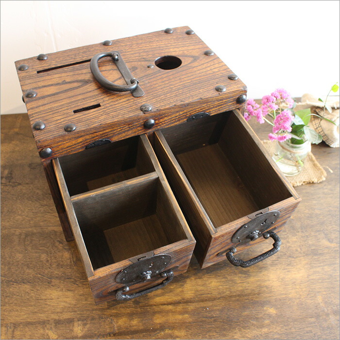 時代 古民具 船箪笥 銭箱 銭函 高:37㎝ 売れ筋 重:8.4kg 箪笥 小箪笥