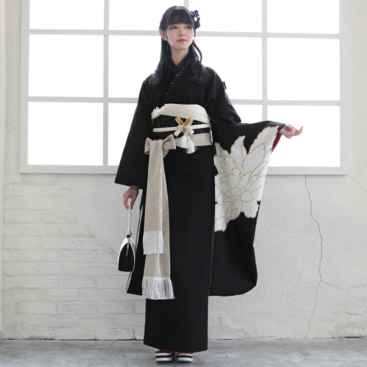 黒無地振袖フルセット