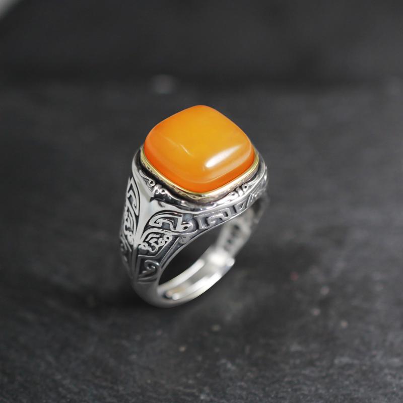 ビンテージレトロ琥珀風リング(12号サイズ) 琥珀 指輪 メンズ」の人気