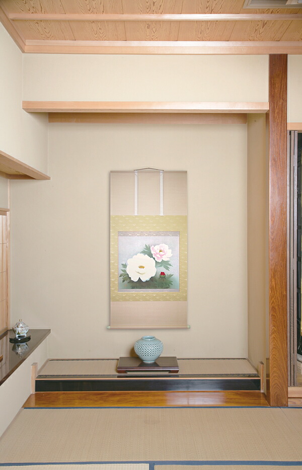 真作】掛軸 玉村方久斗 富貴花 牡丹咲く春の彩り 二重箱入 S172 真作