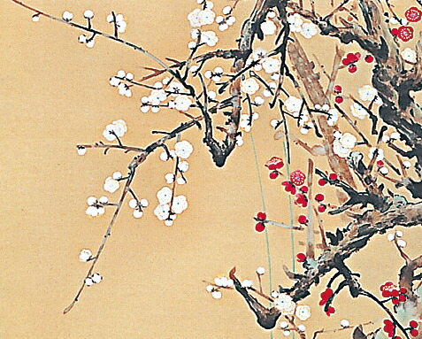 梅の花と小鳥の水墨画掛軸 鈴木大麻 作 梅の花と小鳥の水墨画掛軸 鈴木