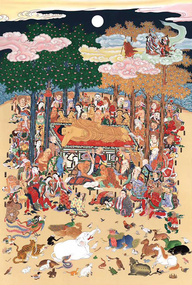 楽天市場】掛け軸 掛軸 釈迦涅槃図 大幅複製仏画 106×203cm 高級桐箱入