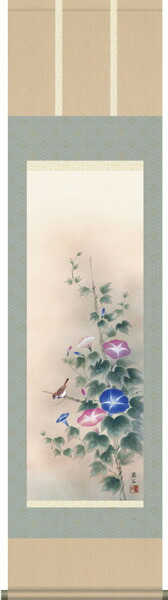楽天市場】掛け軸 掛軸（かけじく）尺三幅 朝顔（高見 蘭石）花鳥画 夏