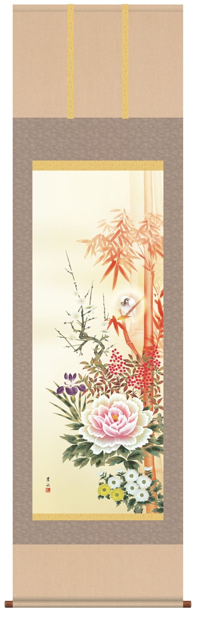 楽天市場】掛け軸 掛軸(かけじく)販売専門店[尺五立]四季花吉祥競艶図