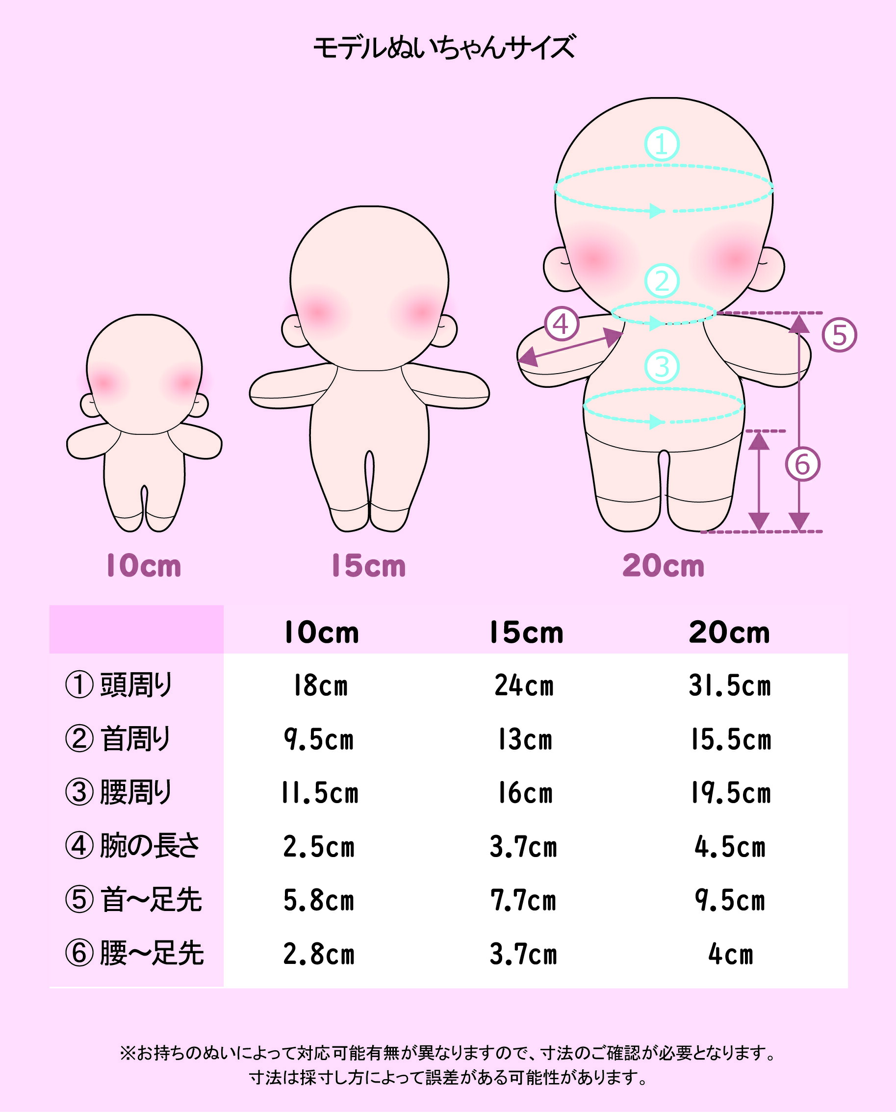 ぬい服サイズ確認ページ 20cm｜15cm｜10cm ｜海星体｜ちいぬい