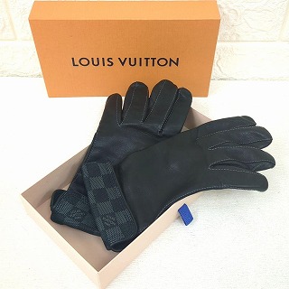 高級品✨LOUIS VUITTON レザー 手袋 黒 ダミエ柄 23cm 【公式通販】