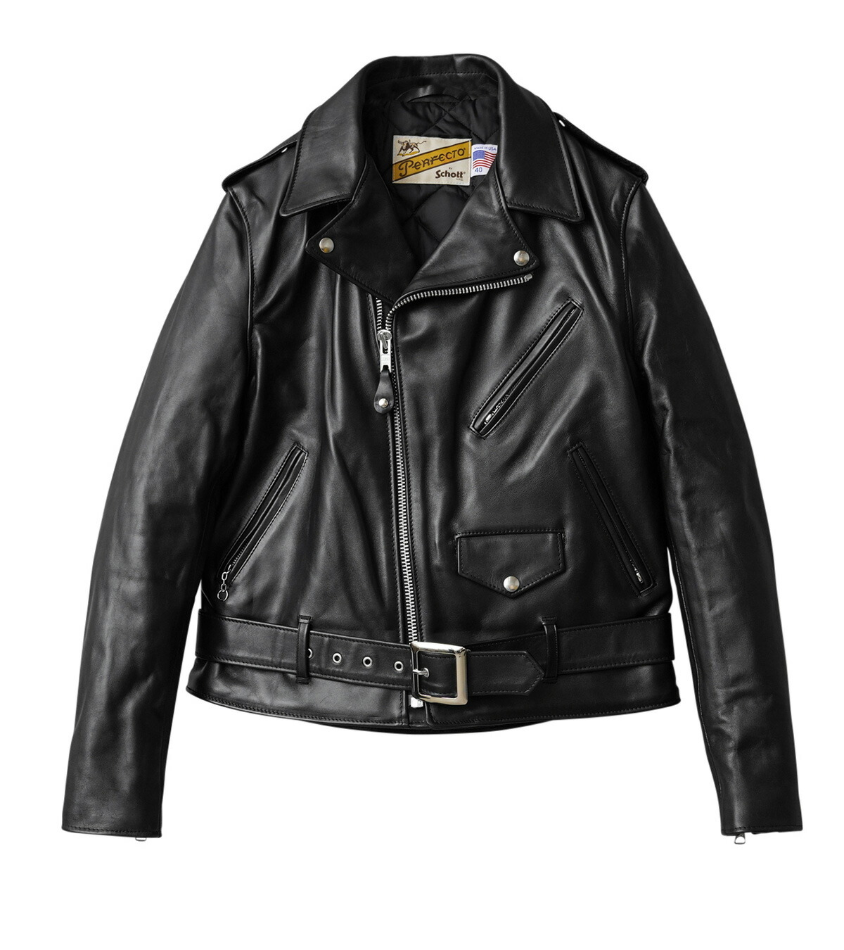 Schott ショット 652 ライダース シングル 襟付き ブラック 40 SCHOTT