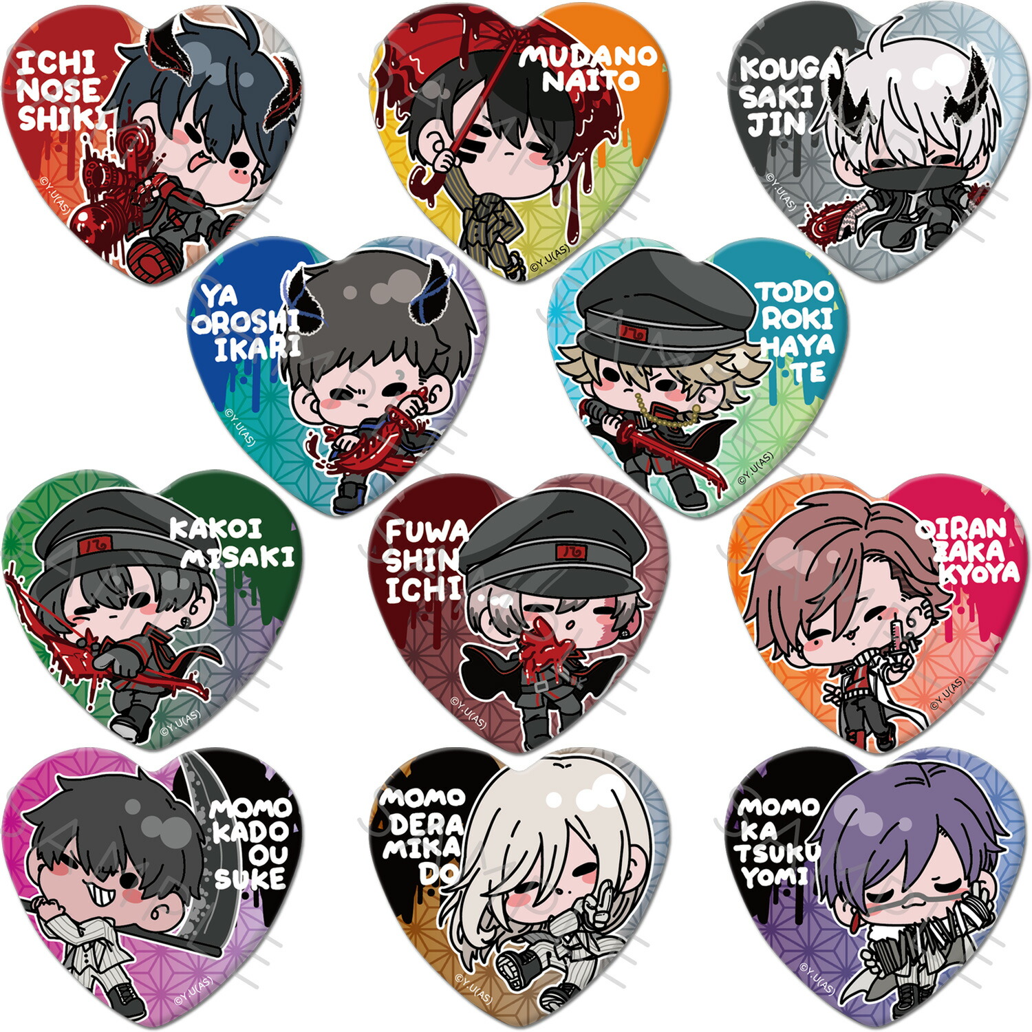 桃源暗鬼 等々力颯 鳥飼羽李 囲岬 不破真一 ハート缶バッジ 桃源暗鬼