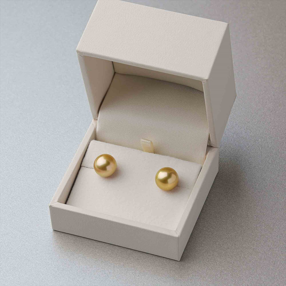 大粒南洋白蝶真珠ピアス茶金