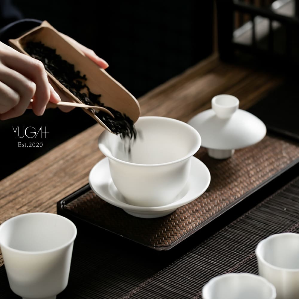 鎌倉名家蔵60】徳化窯白磁煎茶碗五件組・桐箱付属