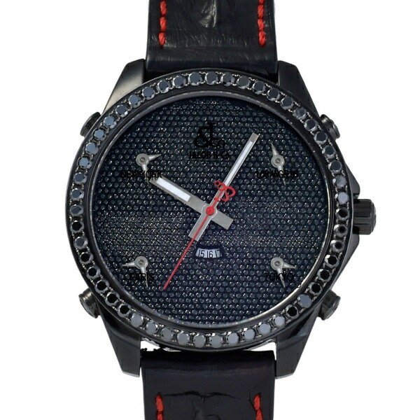 Jacob&co ブラックレザーバンド 20 ファイブタイムゾーン Jacob&co