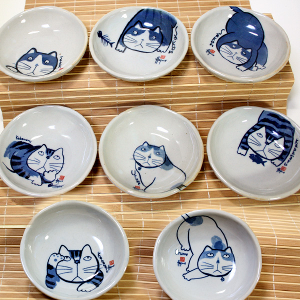 骨董 古陶 絵瀬戸 古瀬戸 希少 ブチ猫 眠り猫 図案 豆皿 手塩皿 小皿5