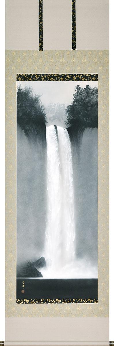 美品 掛け軸 中川幸彦作「富士山水」縁起物 共箱 美術年鑑掲載 太巻き