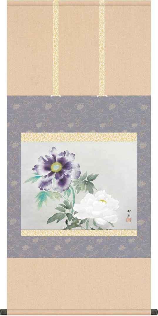 掛け軸 横田玉瑛 『 牡丹 』 絹本 希少 軸装 茶道具 掛軸 美品 です