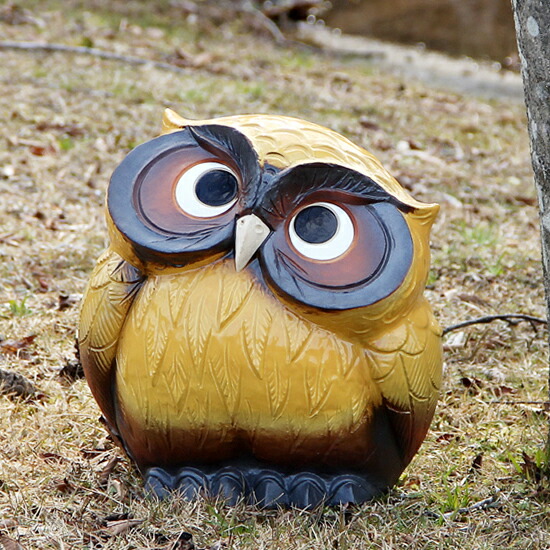 9号首かしげふくろう(黄色)!信楽焼 梟 ふくろう置物 陶器フクロウ