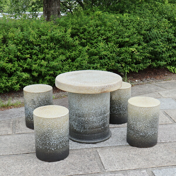 宝福寿吉 信楽焼 青窯肌 ガーデンテーブルセット 直径46cm 宝福寿吉