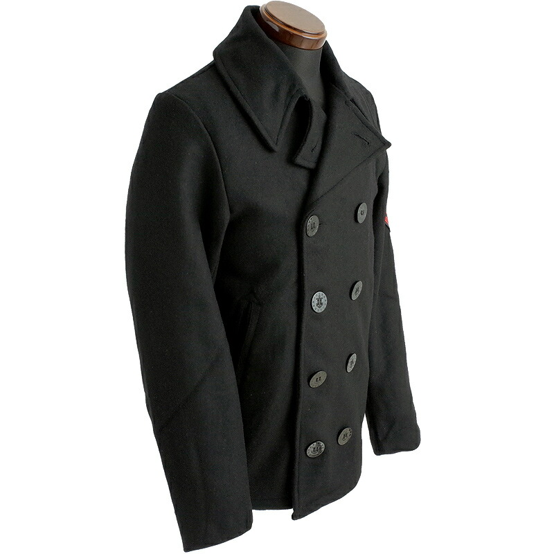 楽天市場】米軍タイプ NAVY Pコート ワッペン付き ブラック ショート丈