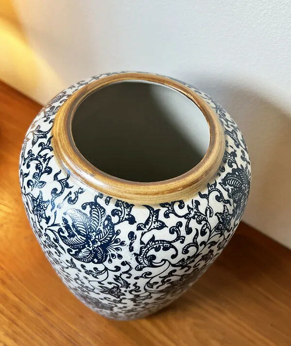 楽天市場】☆レビューで特典☆フラワーベース唐草柄（青・白）♪ 花瓶