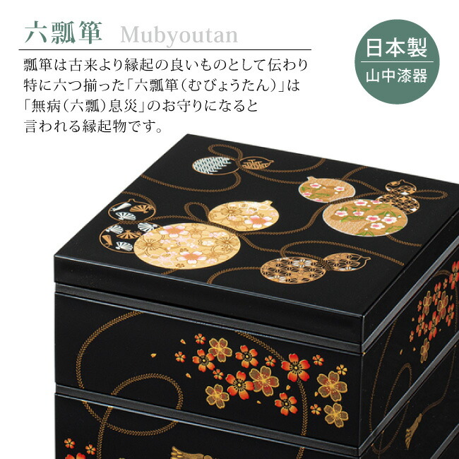 楽天市場】6.0寸 三段 角重 六瓢箪 ( むびょうたん ) 重箱 3段 正月