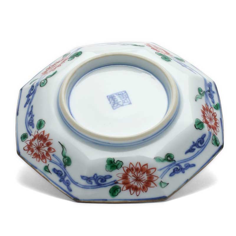 陶器 九谷焼 須田菁華 八角皿 色絵祥瑞松竹梅 未使用品 須田菁華