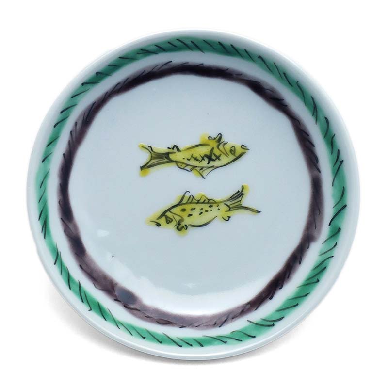 九谷焼 山下紫布 魯山人写し 色絵双魚文 盛皿 大皿 飾り皿 プレート