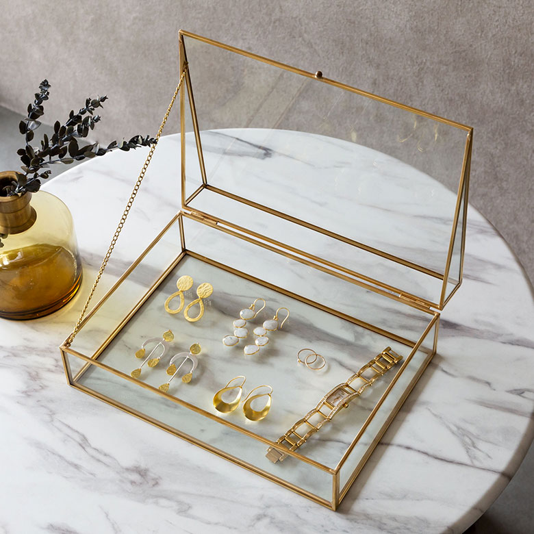 楽天市場】ガラスと真鍮でできたジュエリーボックス Brass ガラス