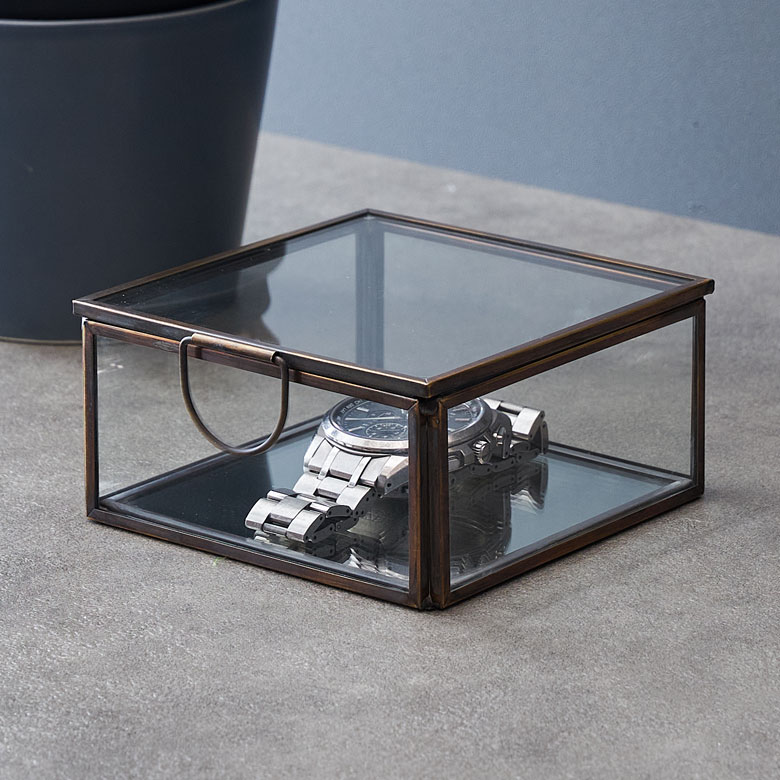 楽天市場】ガラスと真鍮でできた鏡付き収納ケース アンティーク