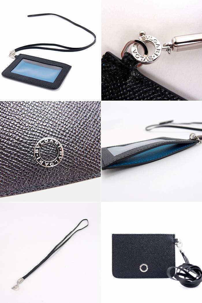 ブルガリ 首かけストラップ ブルガリブルガリ レザー ブラック