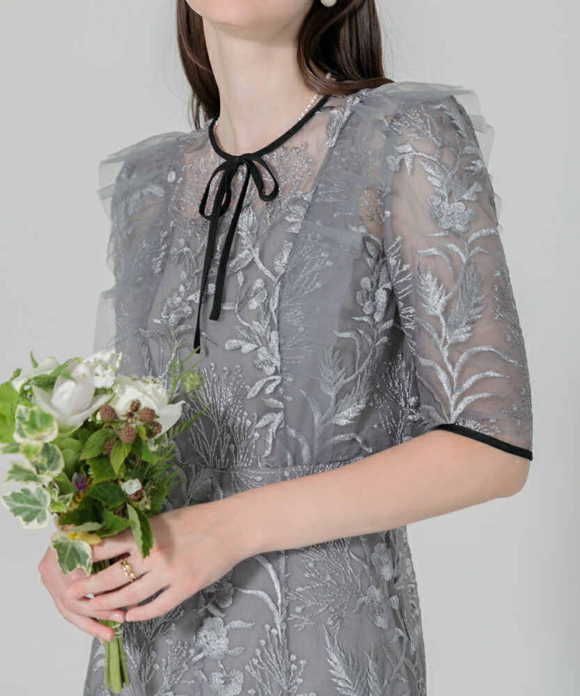 楽天市場】【LEJA】刺繍レース配色パイピングショルダーフリルドレス