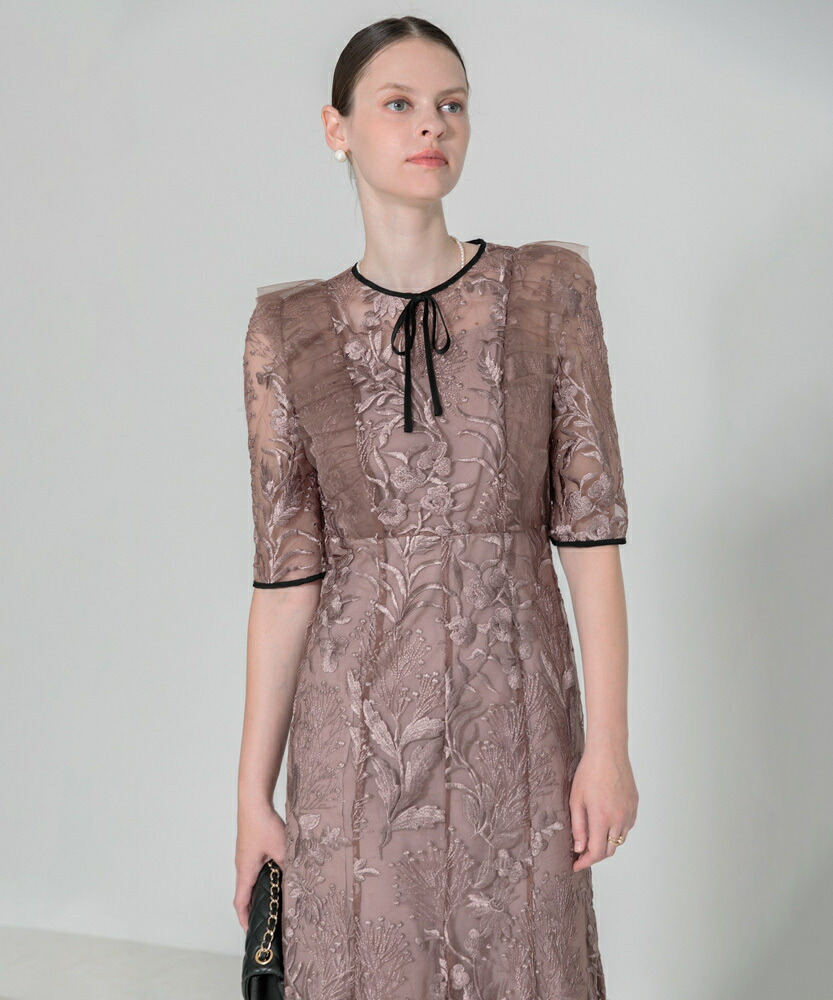 楽天市場】【LEJA】刺繍レース配色パイピングショルダーフリルドレス