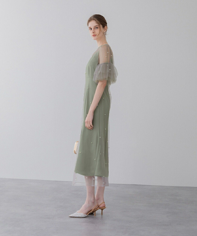 楽天市場】ティアードフリルスリーブレイヤードパールワンピースドレス