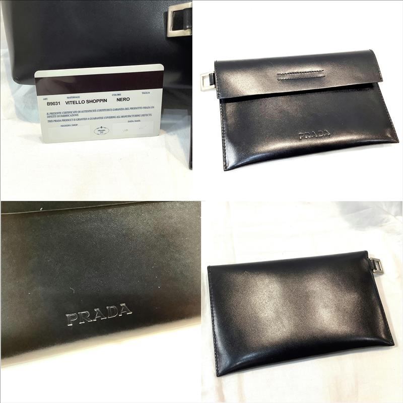 楽天市場】プラダ（PRADA）ロゴ型抜きレザートートバッグ ポーチ付き