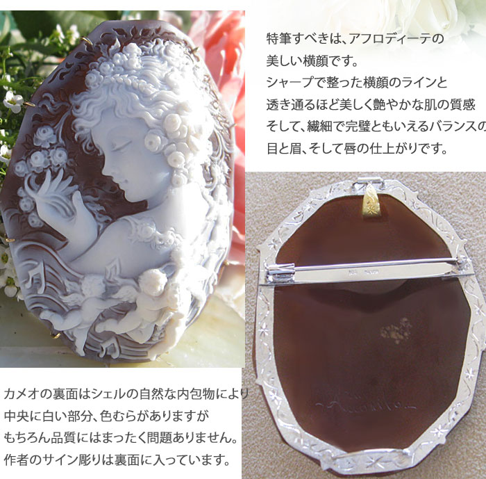 シェルカメオ 愛と美の女神アフロディーテ k18 ブローチ ペンダント
