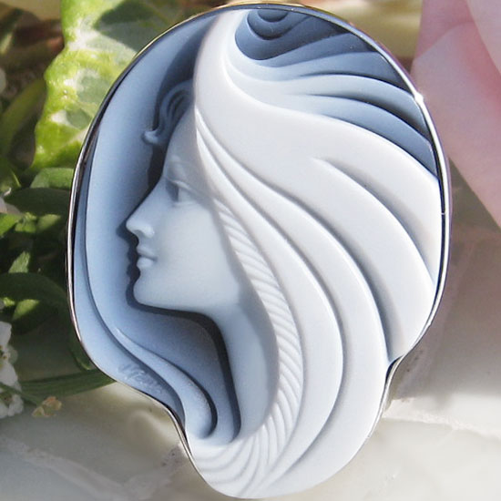 メノウ カメオ ルース オウシ座 牡牛モチーフ 約1.2g 裸石 彫刻 メノウ