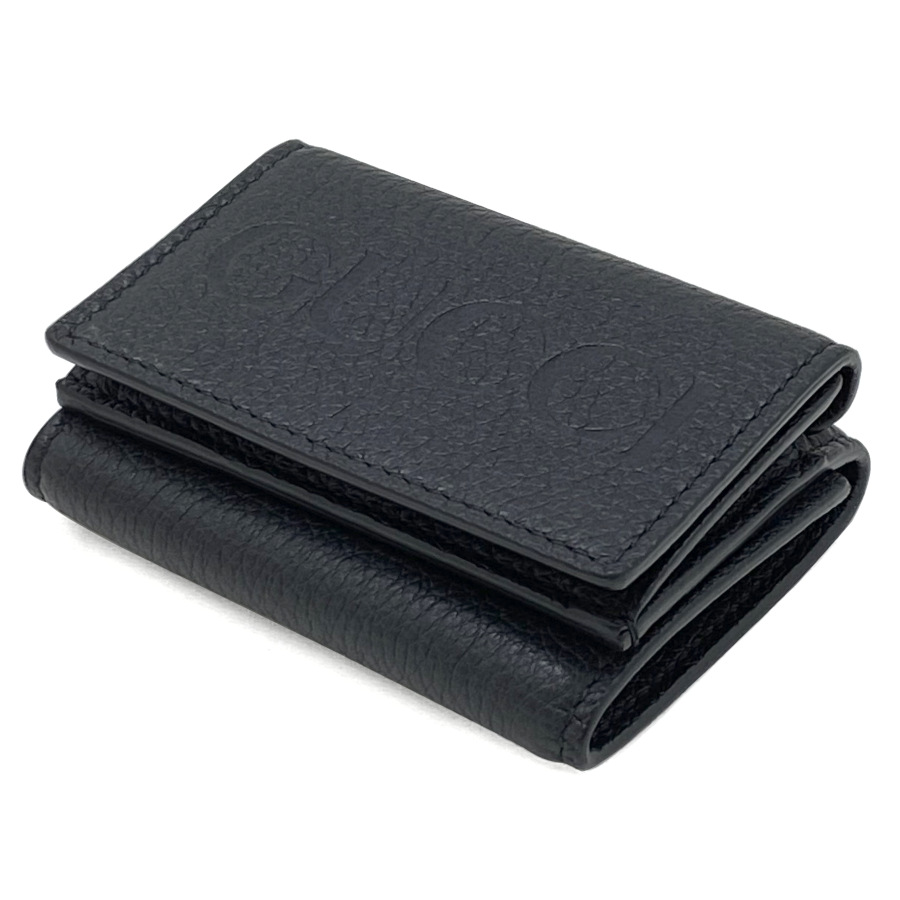 GUCCI ロゴ 黒 レザー 三つ折り財布 GUCCI ロゴ 三つ折りウォレット